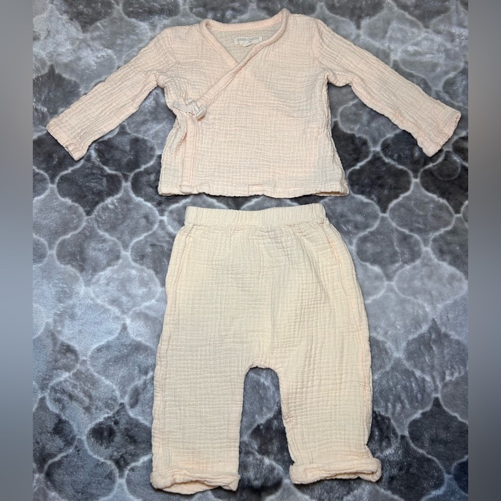 Grayson Collective 2-Piece Baby Girl Matching Outfit- Peachy Pink/ Size 3-6M